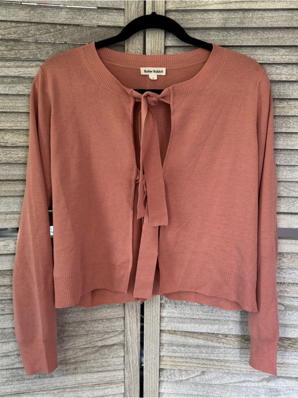 Roller Rabbit Tie-Front Wool Blend Cardigan XL  Dusty Rose Balletcore Coquette